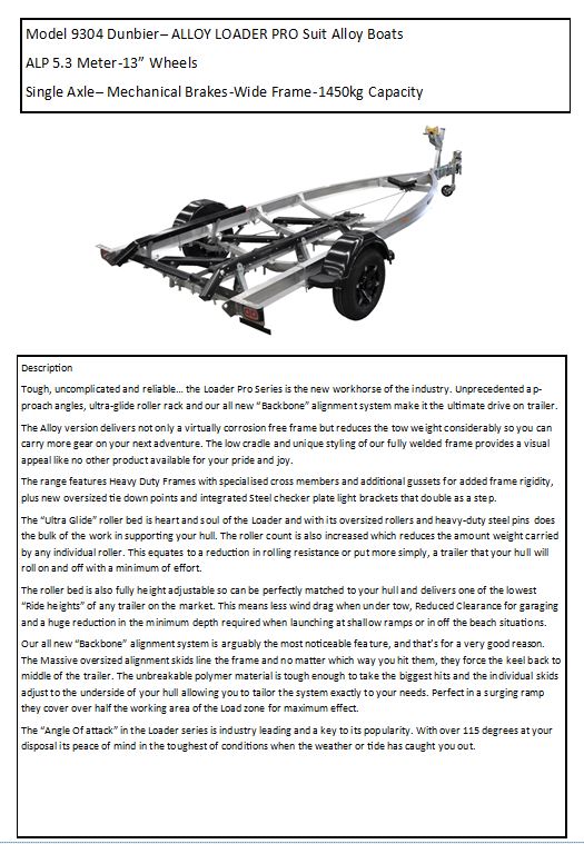 Model 9304 - Dunbier - ALLOY LOADER PRO - Suit Alloy Boats