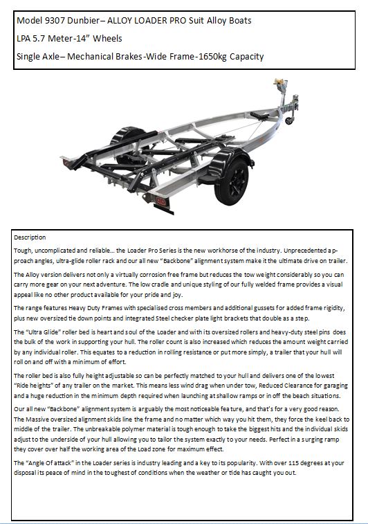 Model 9307 - Dunbier - ALLOY LOADER PRO - Suit Alloy Boats