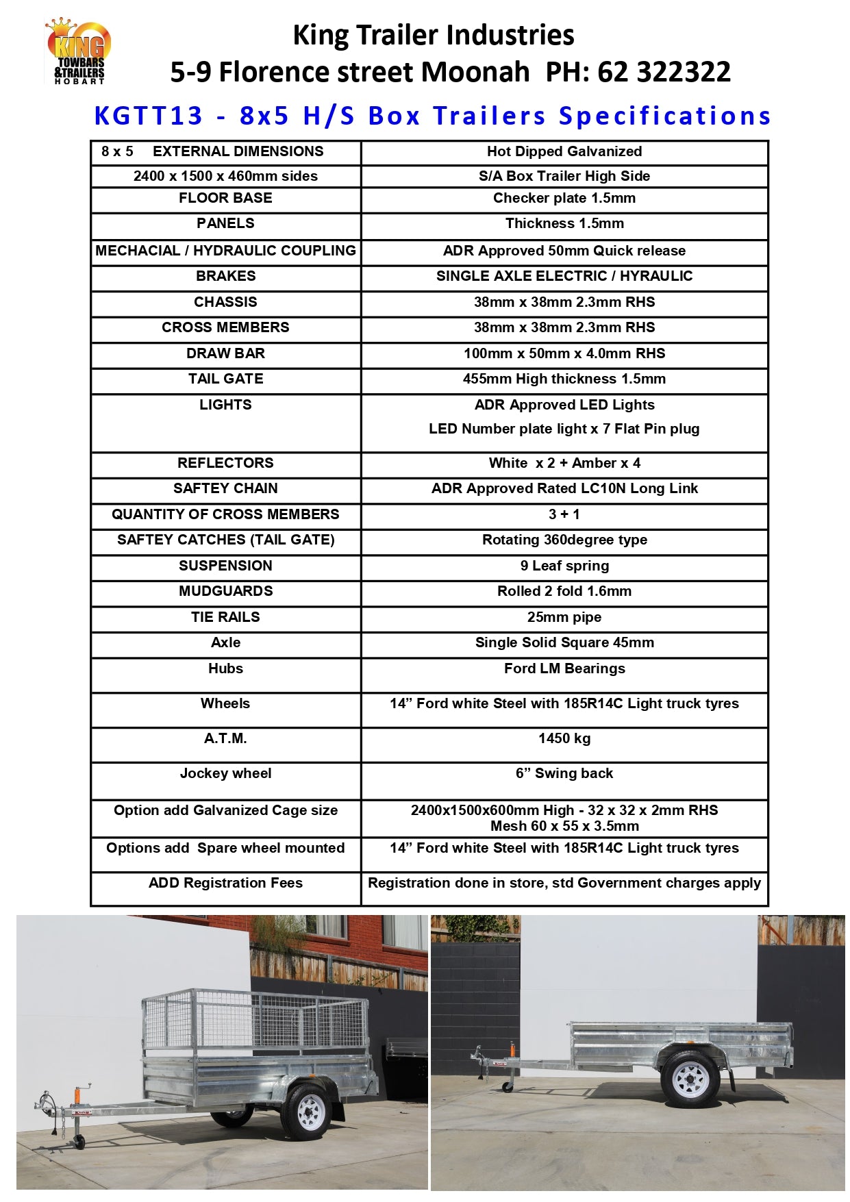8 ' x 5' x 1'6" Sides ATM 1450KG