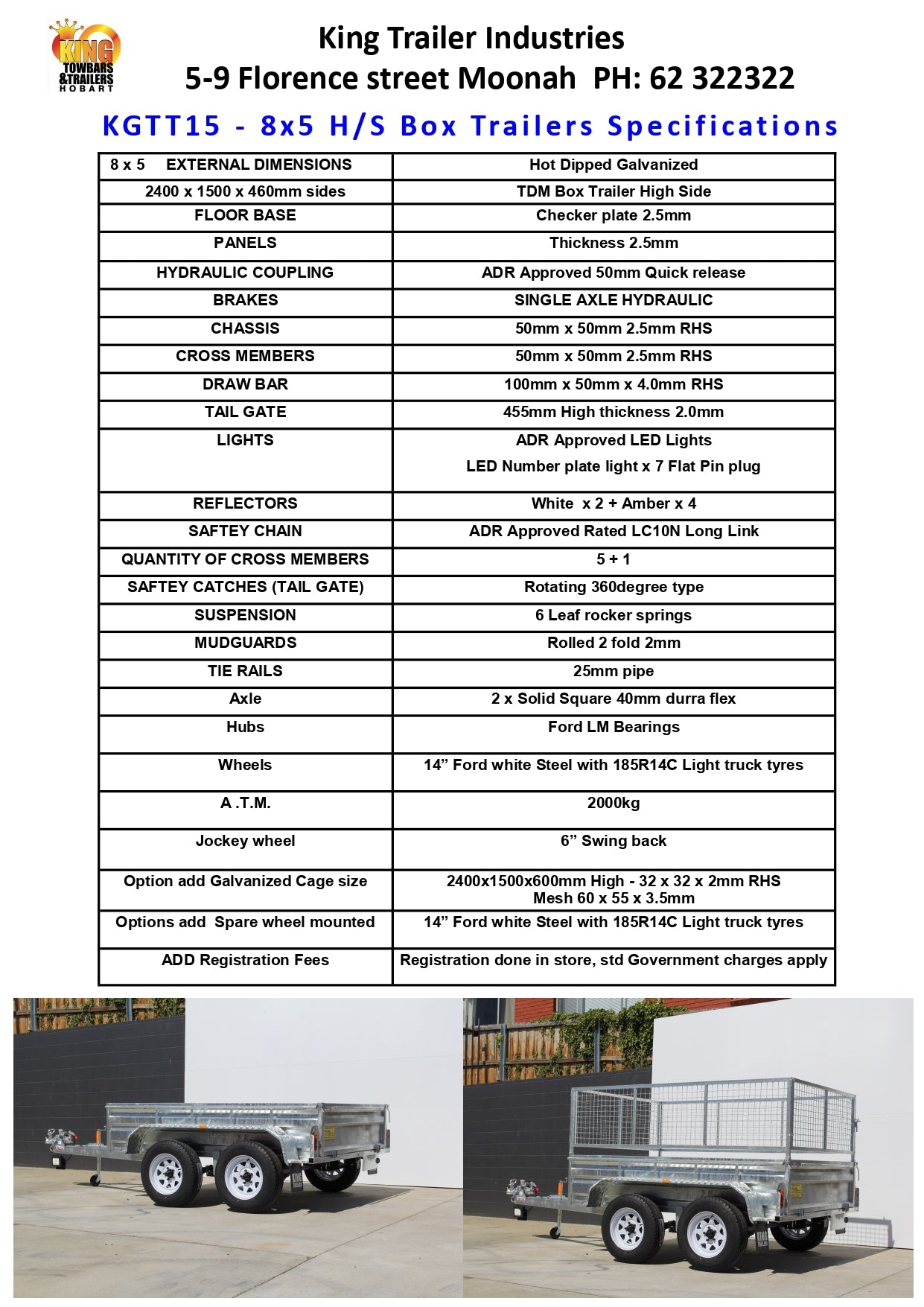8 ' x 5' x 1'6" Sides ATM 2000KG