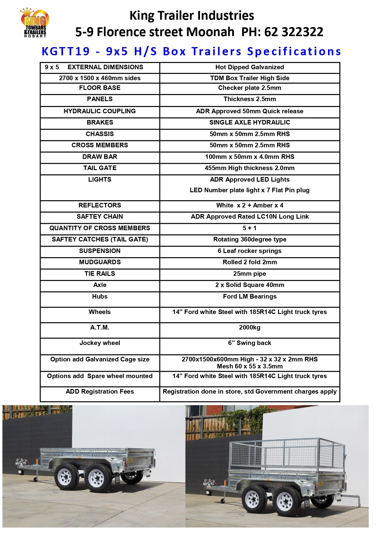 9 ' x 5' x 1'6" Sides ATM 2000KG