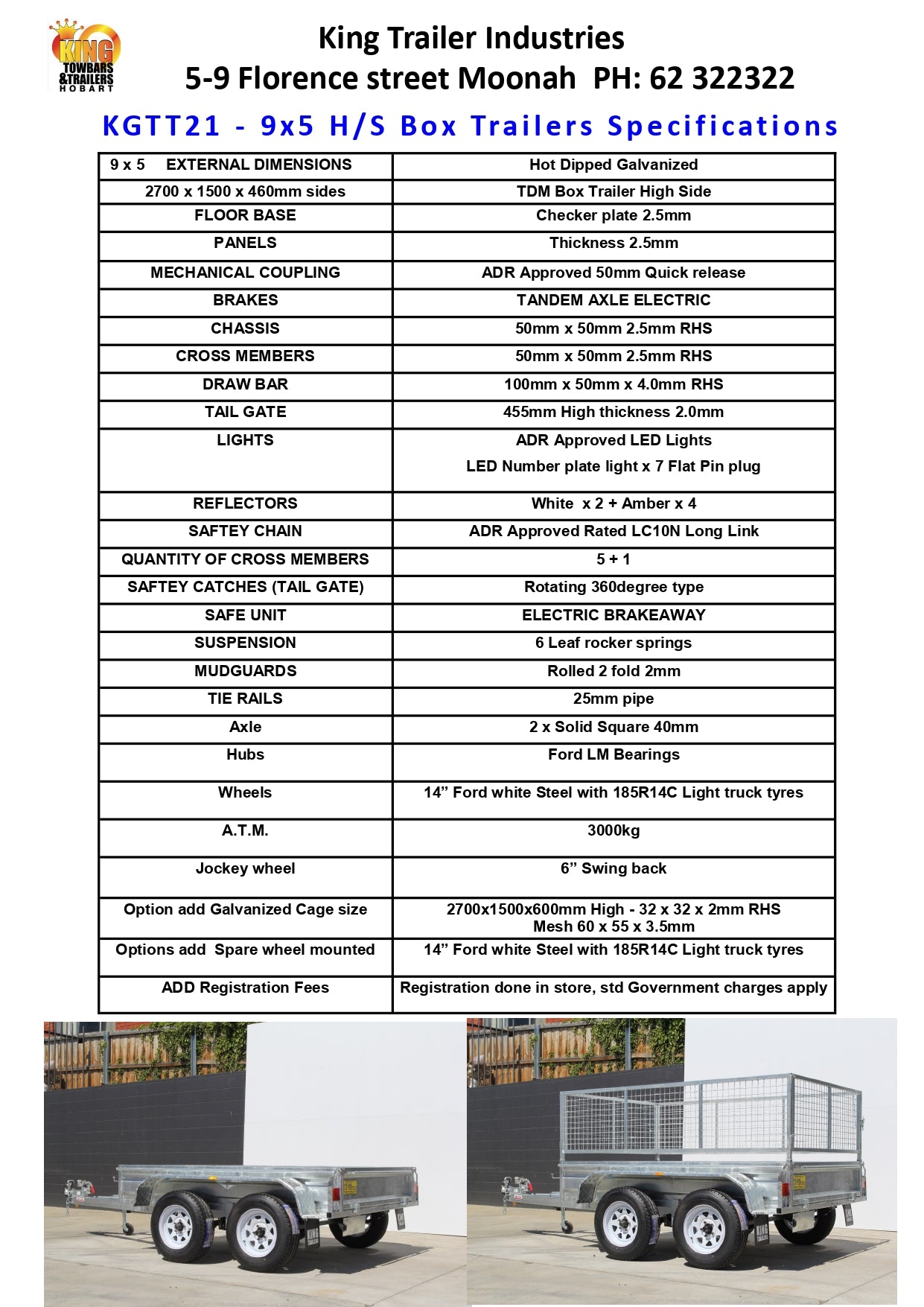9 ' x 5' x 1'6" Sides ATM 3000KG