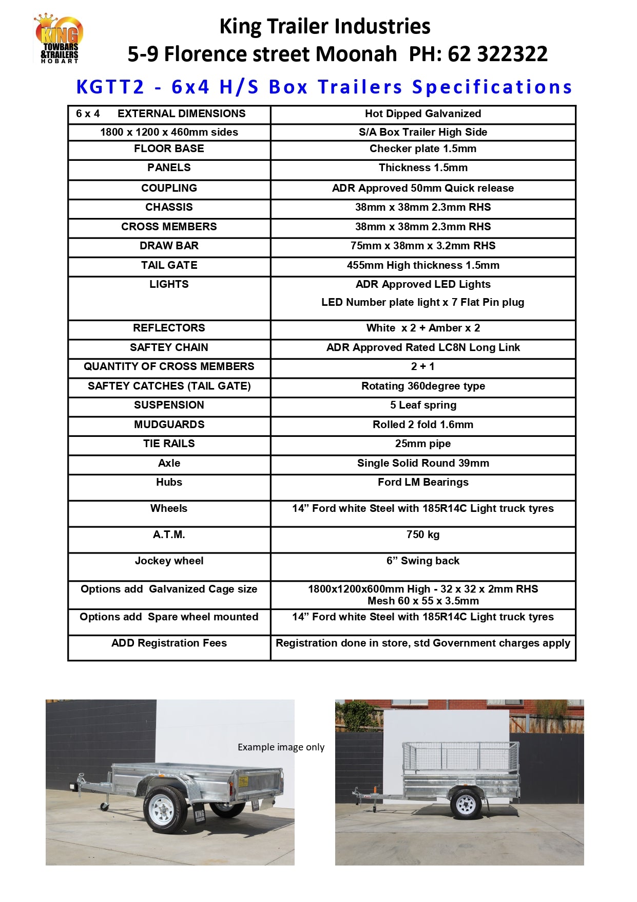 6x4 Box Trailer ATM 750KG Galvanised 1 foot 6 inch sides