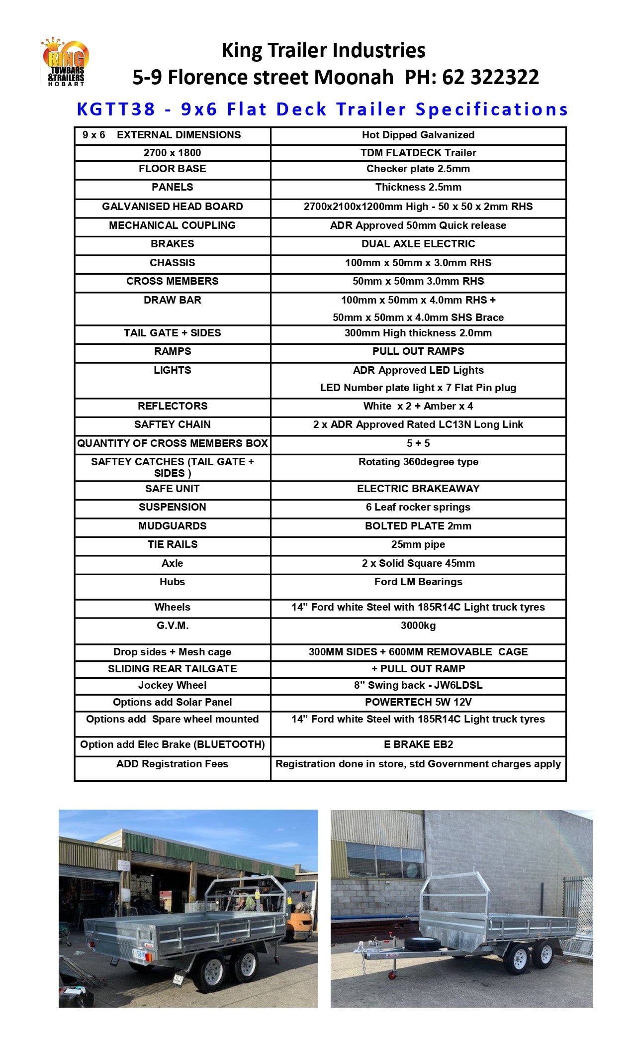 9'x6' x 1'1 Drop Sides ATM 3000KG