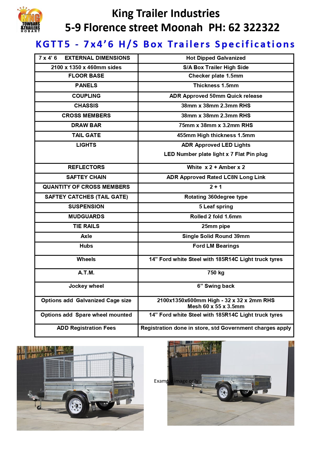 7 ' x 4'6"x 1'6" Sides ATM 750KG