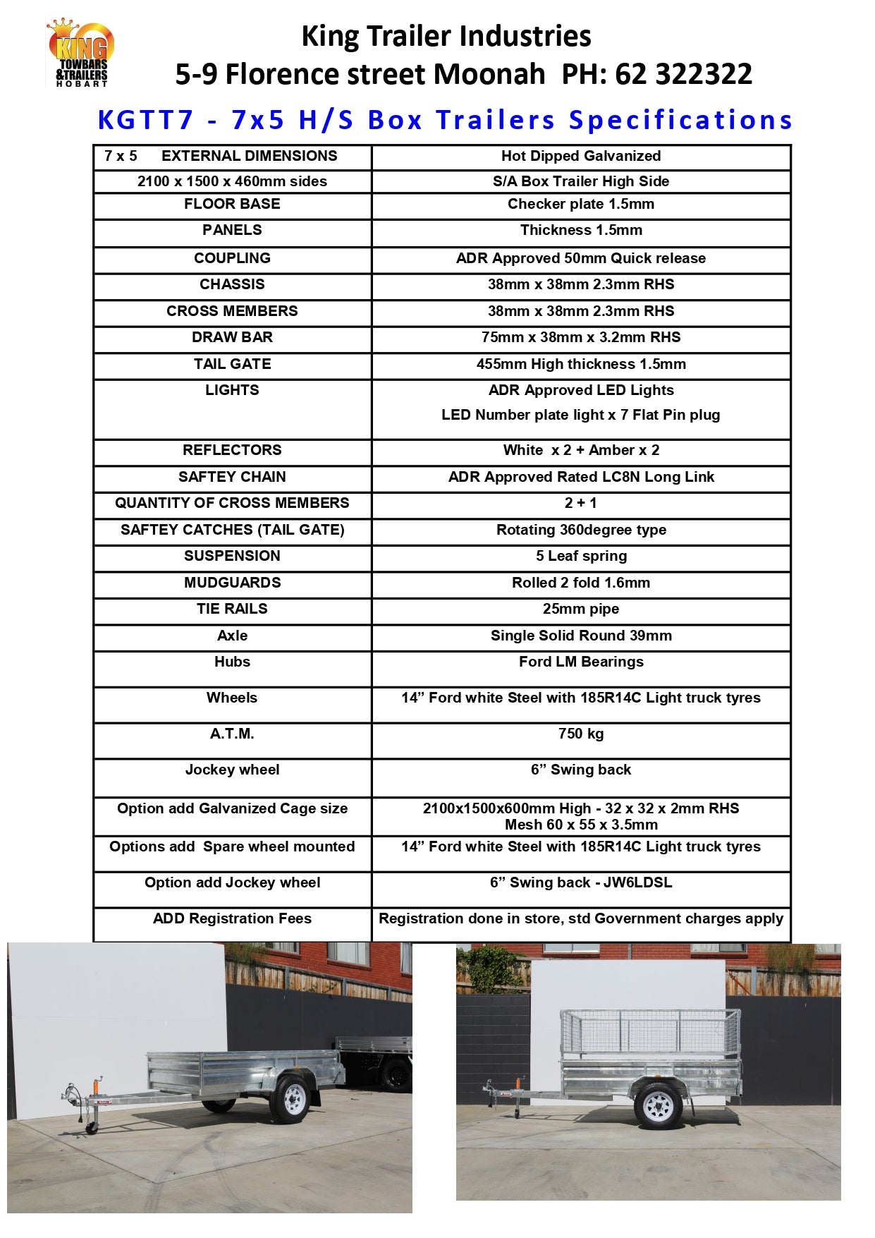 7 ' x 5' x 1'6" Sides ATM 750KG