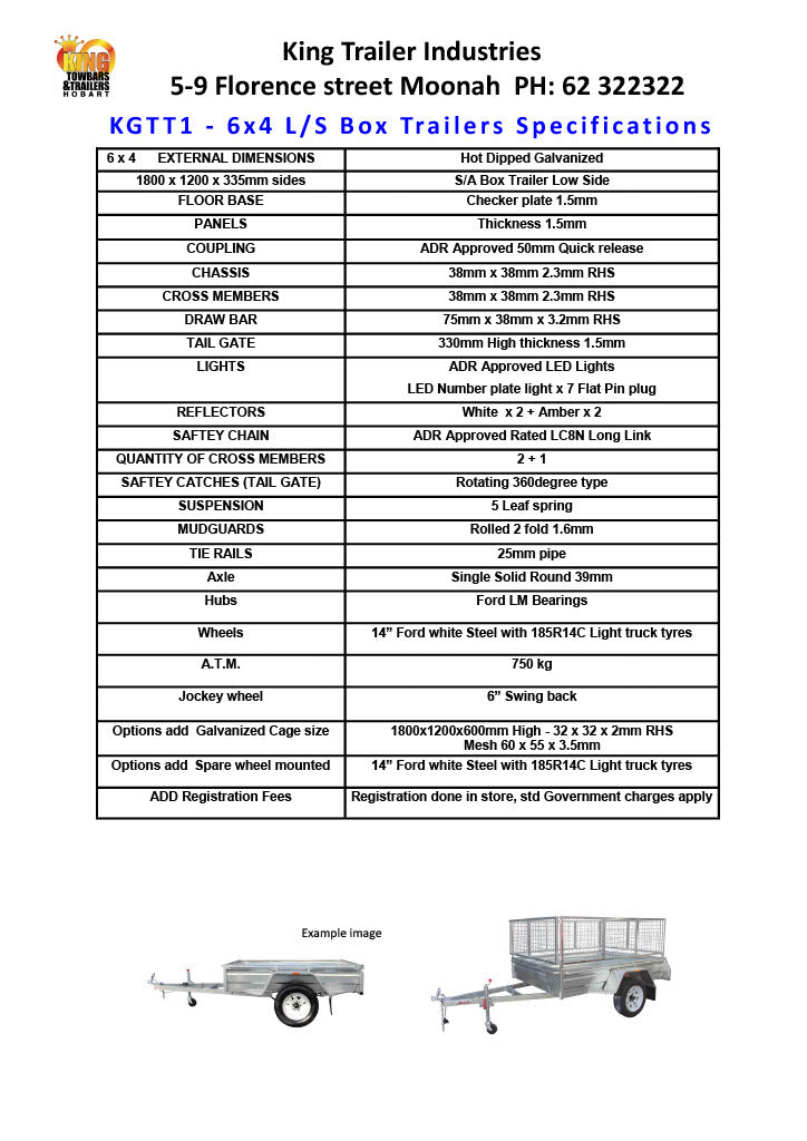 6x4 Box Trailer Galvanised ATM 750KG